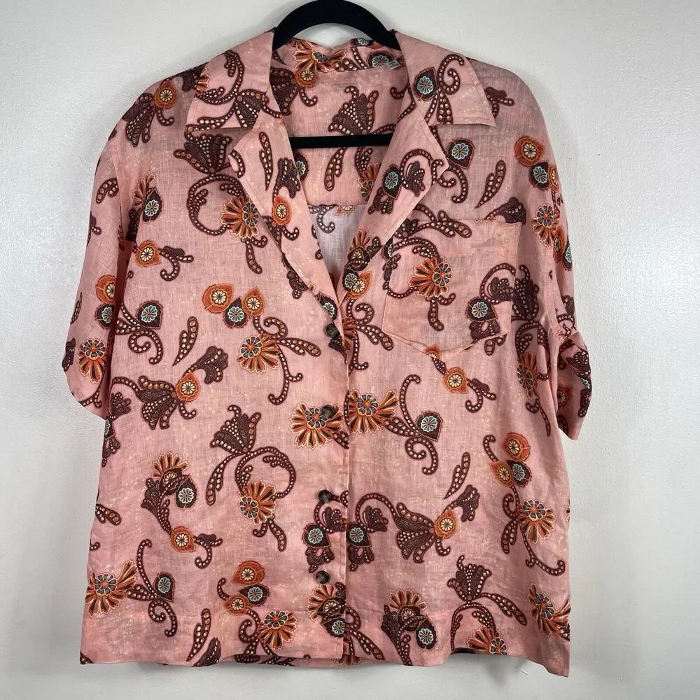 ALC Sullivan Linen Top Oversized Boxy Fit Women Size XS Button Front Lightweight